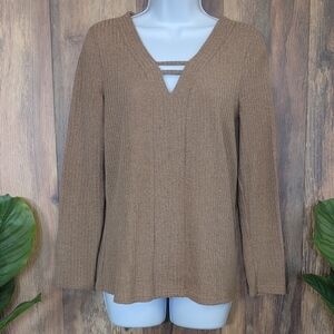 Ebizza Brown Ribbed Knit V Neck Sweater S           C612